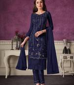 Blue embroidered faux georgette salwar