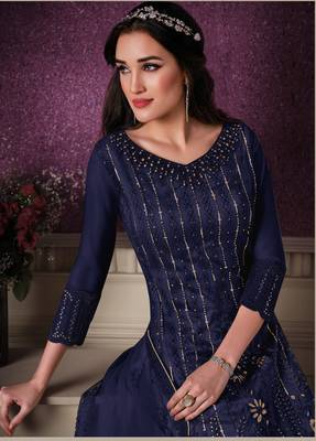 Blue embroidered faux georgette salwar 2