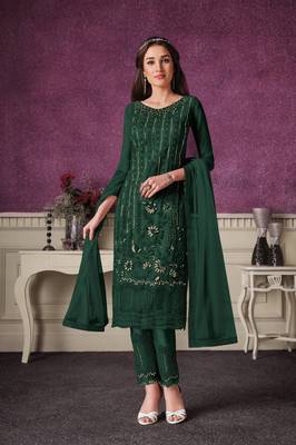 Green embroidered faux georgette salwar 1