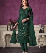 Green embroidered faux georgette salwar