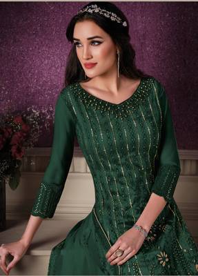 Green embroidered faux georgette salwar 2