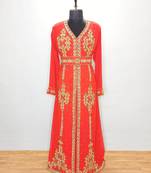 Red luxurious Moroccan Kaftan With Sun-proof hijab.