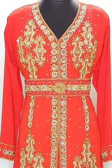 Red Moroccan Kaftan With Sun-proof hijab