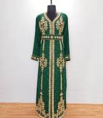 Dark Green Moroccan Kaftan With Sun-proof hijab.