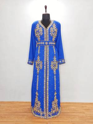 Royal Blue Moroccan Kaftan With Sun-proof hijab 1