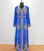 Royal Blue luxurious Moroccan Kaftan With Sun-proof hijab.