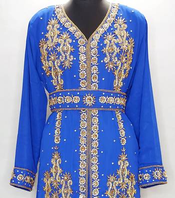 Royal Blue Moroccan Kaftan With Sun-proof hijab 2