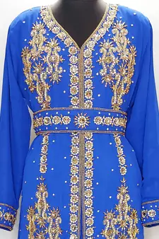 Royal Blue Moroccan Kaftan With Sun-proof hijab