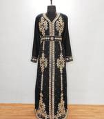 Black luxurious Moroccan Kaftan With Sun-proof hijab.