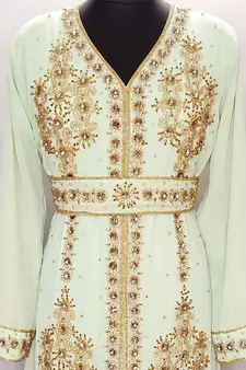 Light Green Moroccan Kaftan	With Sun-proof hijab