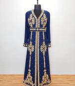 Navy blue luxurious Moroccan Kaftan With Sun-proof hijab.
