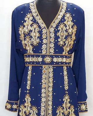 Navy blue Moroccan Kaftan With Sun-proof hijab 2