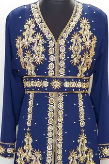 Navy blue Moroccan Kaftan With Sun-proof hijab
