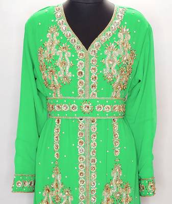 Turquoise Moroccan KaftanWith Sun-proof hijab 2