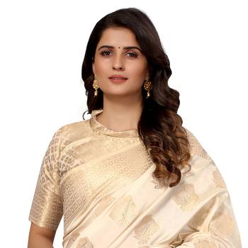 White hand woven silk blend saree with blouse 3