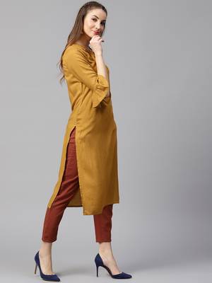 Mustard embroidered rayon kurti-trouser 2