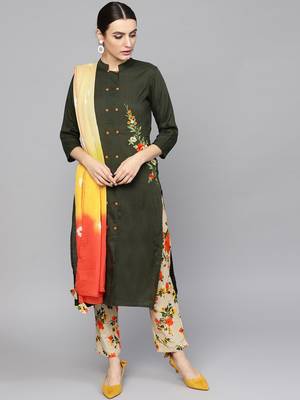 Green embroidered rayon kurta-suits 1