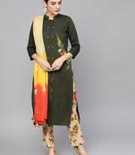 Green embroidered rayon kurta-suits