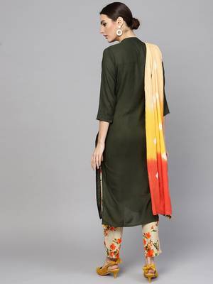 Green embroidered rayon kurta-suits 2
