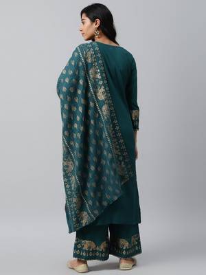 Green printed rayon kurta-suits 2