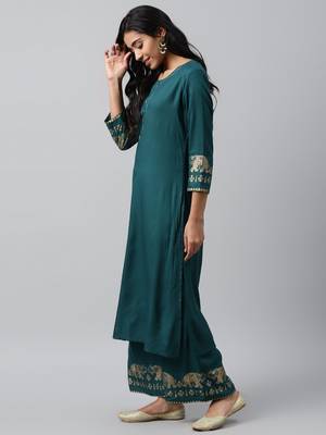 Green printed rayon kurta-suits 3