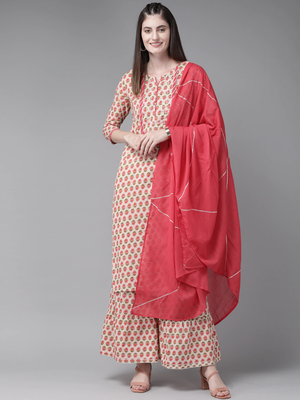 Pink printed cotton kurta-suits 1