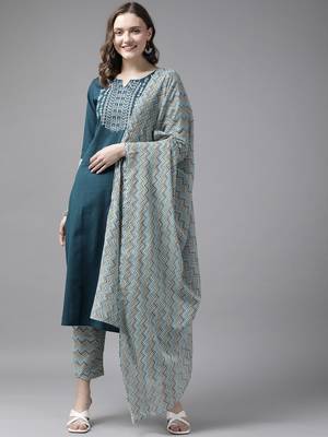 Green embroidered cotton kurta-suits 1