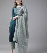 Green embroidered cotton kurta-suits