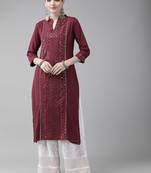 Maroon embroidered rayon palazzo-kurta
