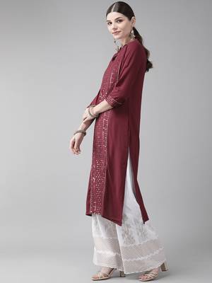 Maroon embroidered rayon palazzo-kurta 3