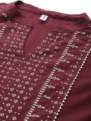 Maroon embroidered rayon palazzo-kurta 4