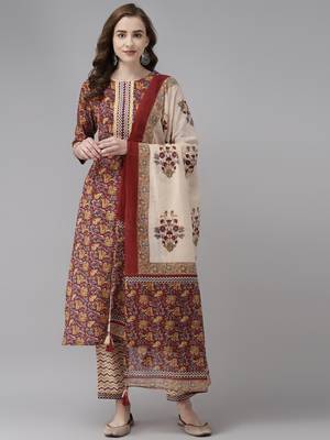 Red printed cotton kurta-suits 1