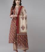 Red printed cotton kurta-suits