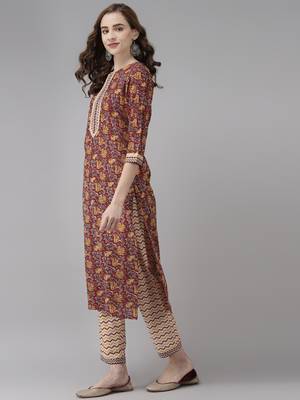 Red printed cotton kurta-suits 2