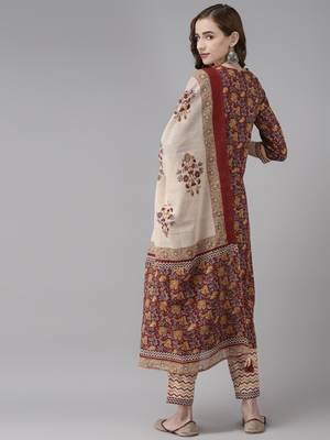 Red printed cotton kurta-suits 3