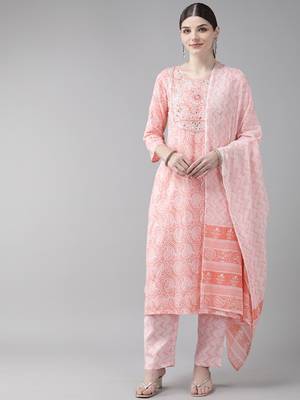 Pink printed cotton kurta-suits 1