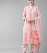 Pink printed cotton kurta-suits