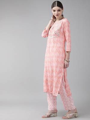 Pink printed cotton kurta-suits 2