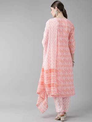 Pink printed cotton kurta-suits 3