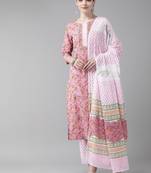 Pink printed cotton kurta-suits