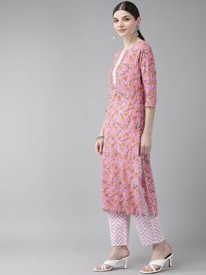 Pink printed cotton kurta-suits 2