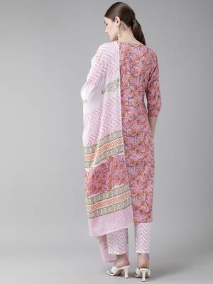 Pink printed cotton kurta-suits 3