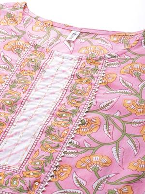 Pink printed cotton kurta-suits 4