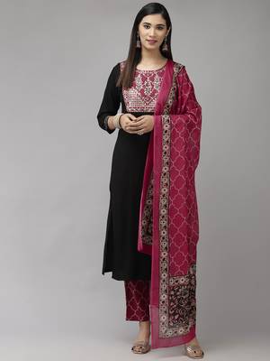 Black embroidered rayon kurta-suits 1