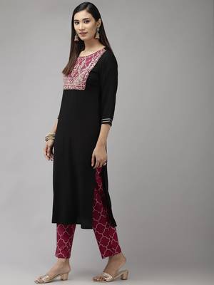 Black embroidered rayon kurta-suits 2