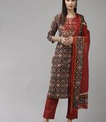 Red printed cotton kurta-suits