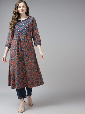 Blue printed cotton palazzo-kurta 1
