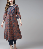 Blue printed cotton palazzo-kurta