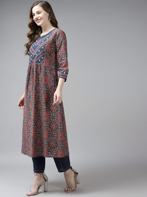 Blue printed cotton palazzo-kurta 2