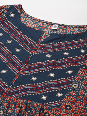 Blue printed cotton palazzo-kurta 4